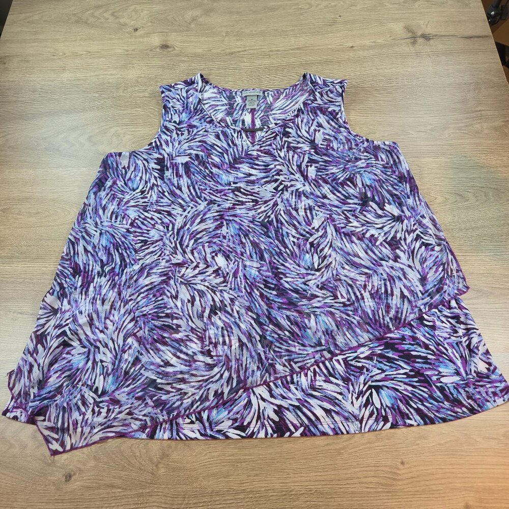 Catherines 3X Blouse Womens Plus Size Purple Abstract Layered Sleeveless EUC‎